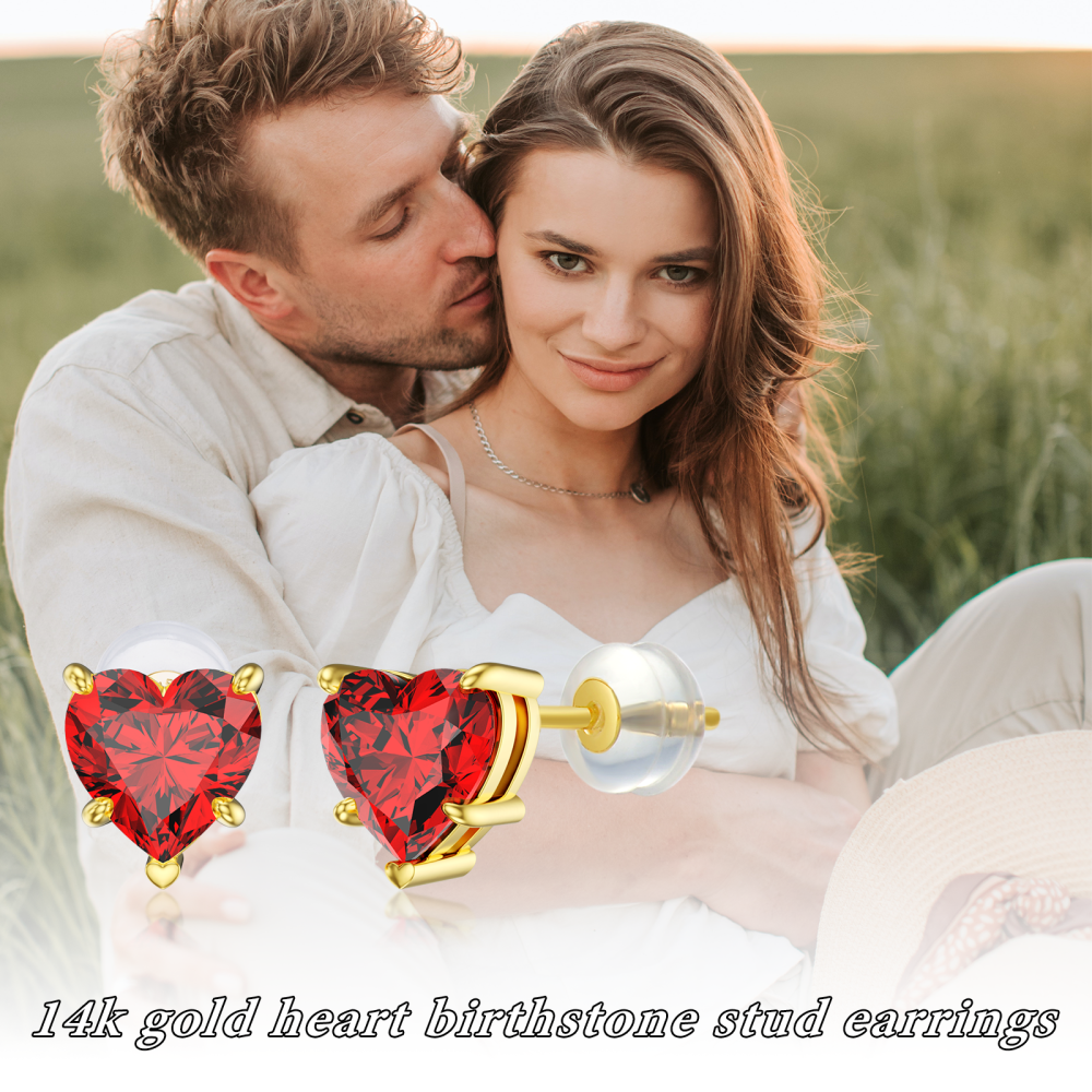 10K Gold Cubic Zirconia Heart Stud Earrings-6