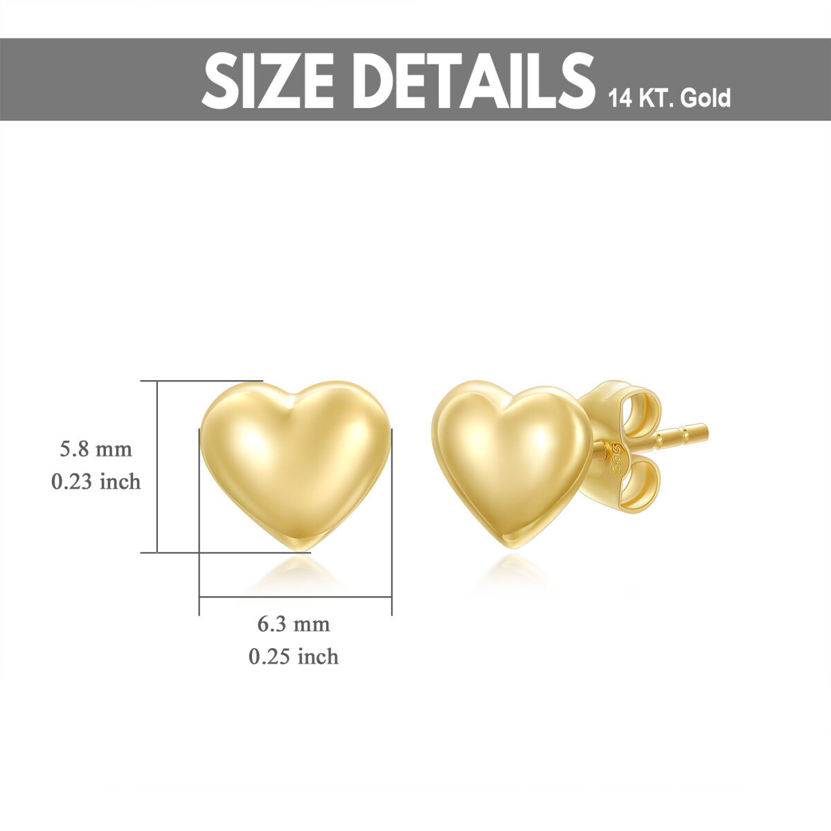 18K Gold Heart Stud Earrings-3