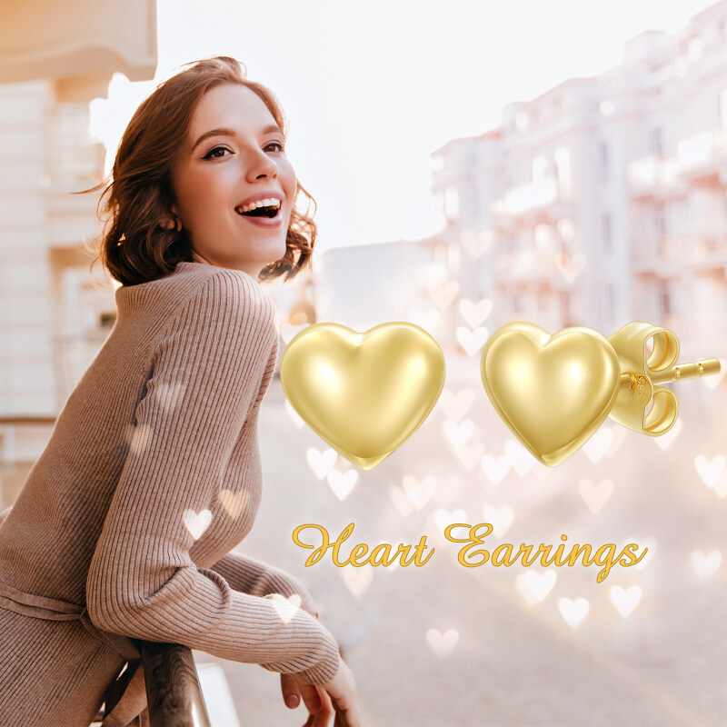 10K White Gold Heart Stud Earrings-4