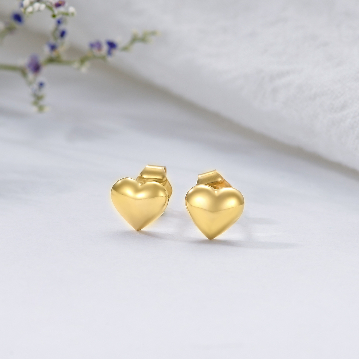 10K Gold Heart Stud Earrings-5