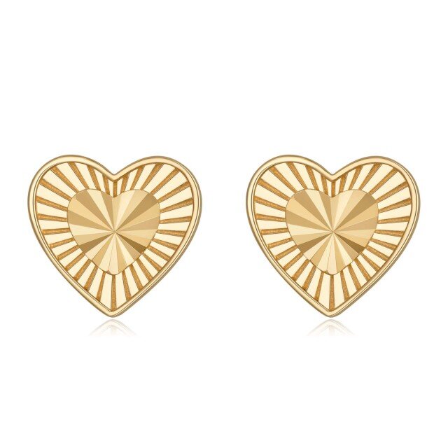 14K Gold Heart Stud Earrings-1