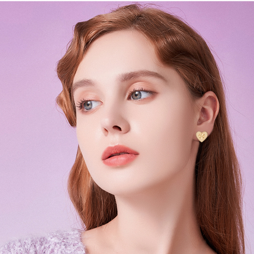 10K Gold Heart Stud Earrings-2