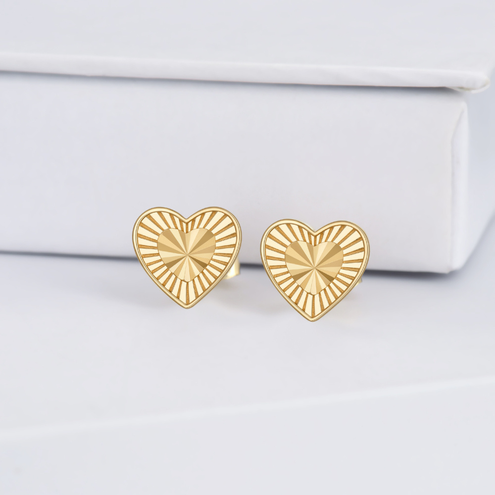 10K Gold Heart Stud Earrings-3