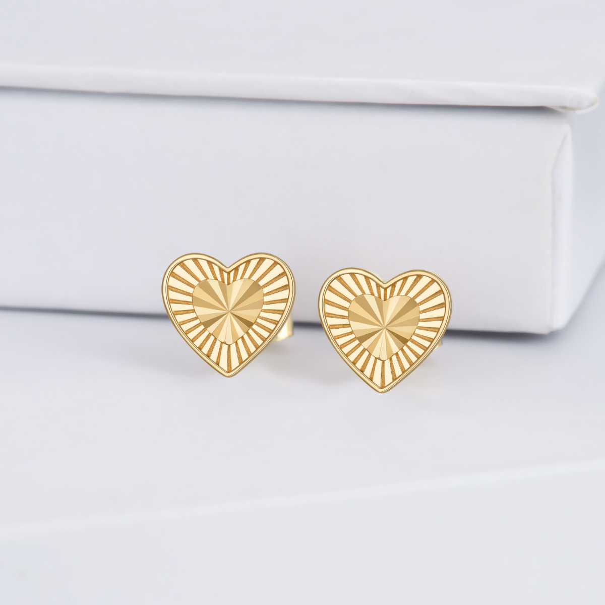 14K Gold Heart Stud Earrings-3