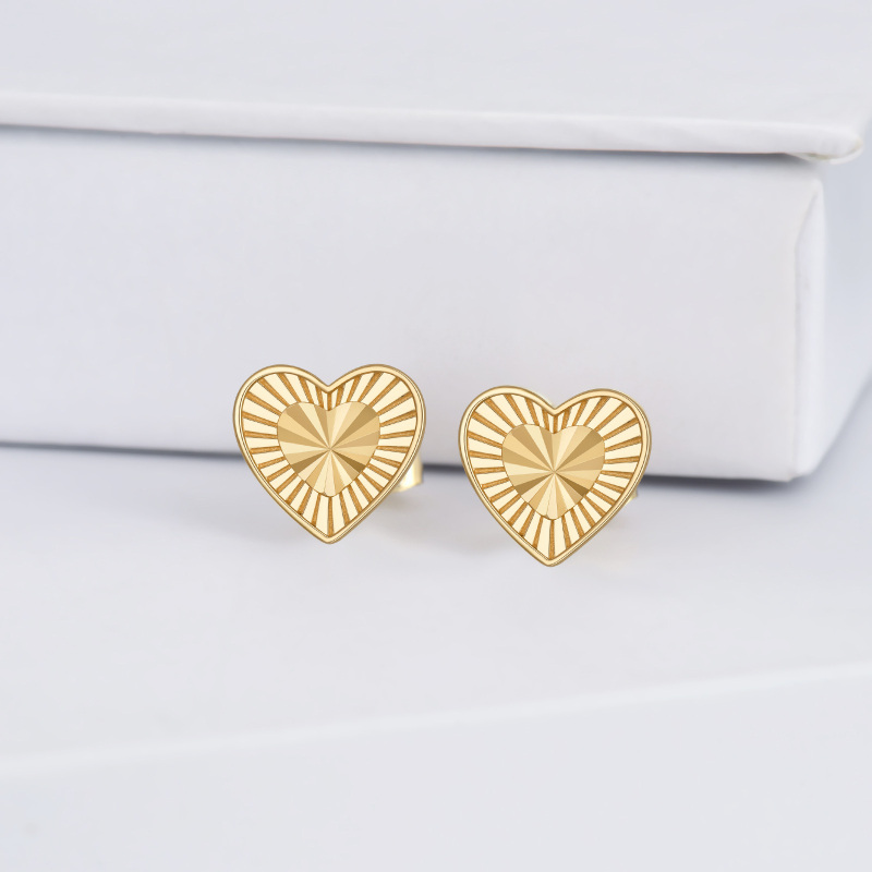 10K Gold Heart Stud Earrings-3