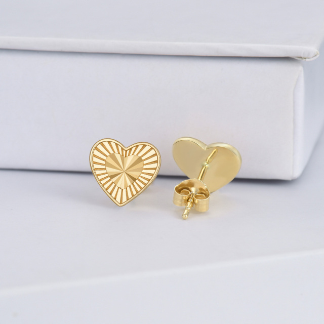 14K Gold Heart Stud Earrings-4