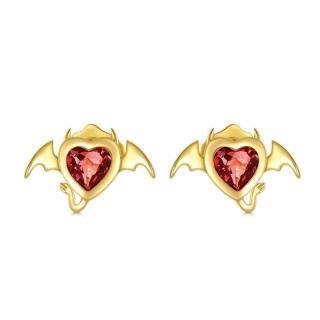 10K Gold Cubic Zirconia Heart Stud Earrings-9