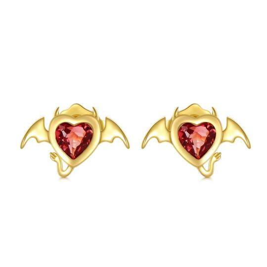 14K Gold Cubic Zirconia Heart Stud Earrings