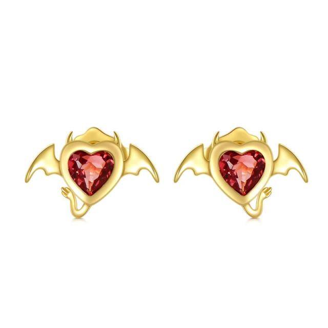 14K Gold Cubic Zirconia Heart Stud Earrings-1