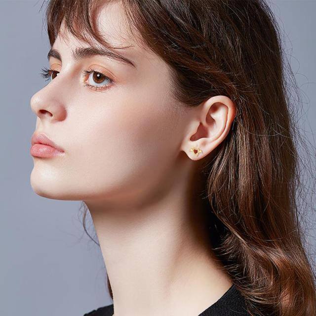 Boucles d'oreilles cœur en or 14K à zircon cubique-2