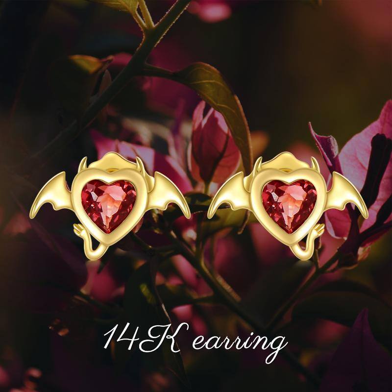 10K Gold Cubic Zirconia Heart Stud Earrings-4