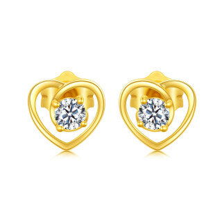 10K Gold Cubic Zirconia Heart Stud Earrings-20