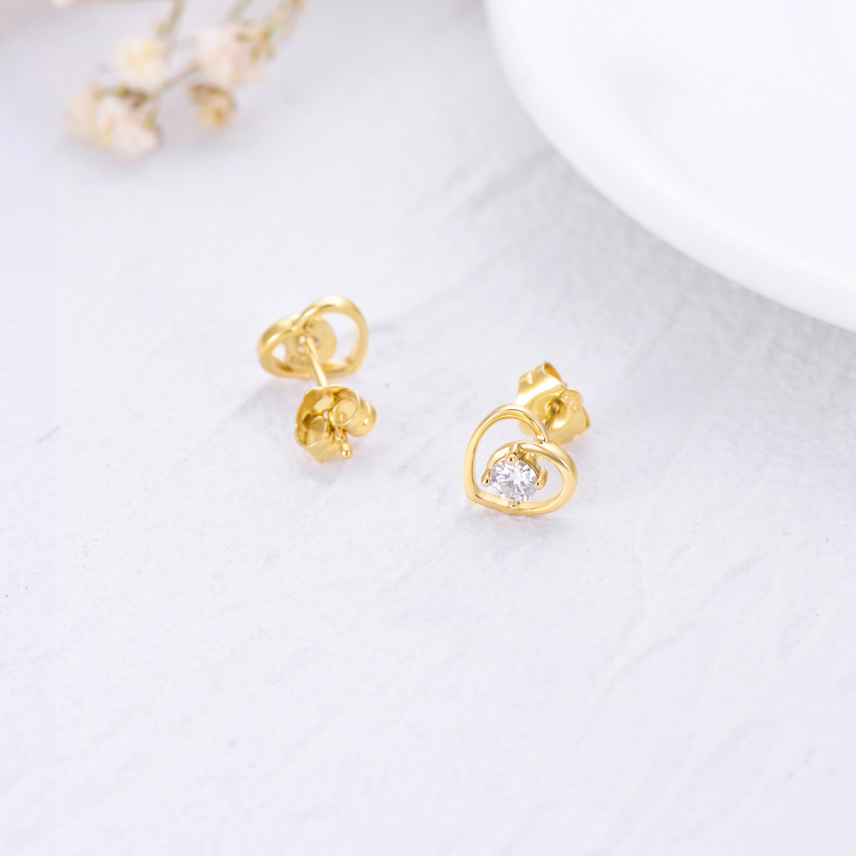 Boucles d'oreilles cœur en or 14K à zircon cubique-4