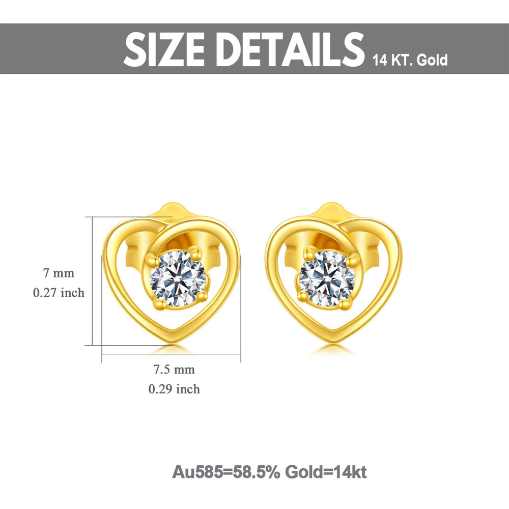 10K Gold Cubic Zirconia Heart Stud Earrings-6