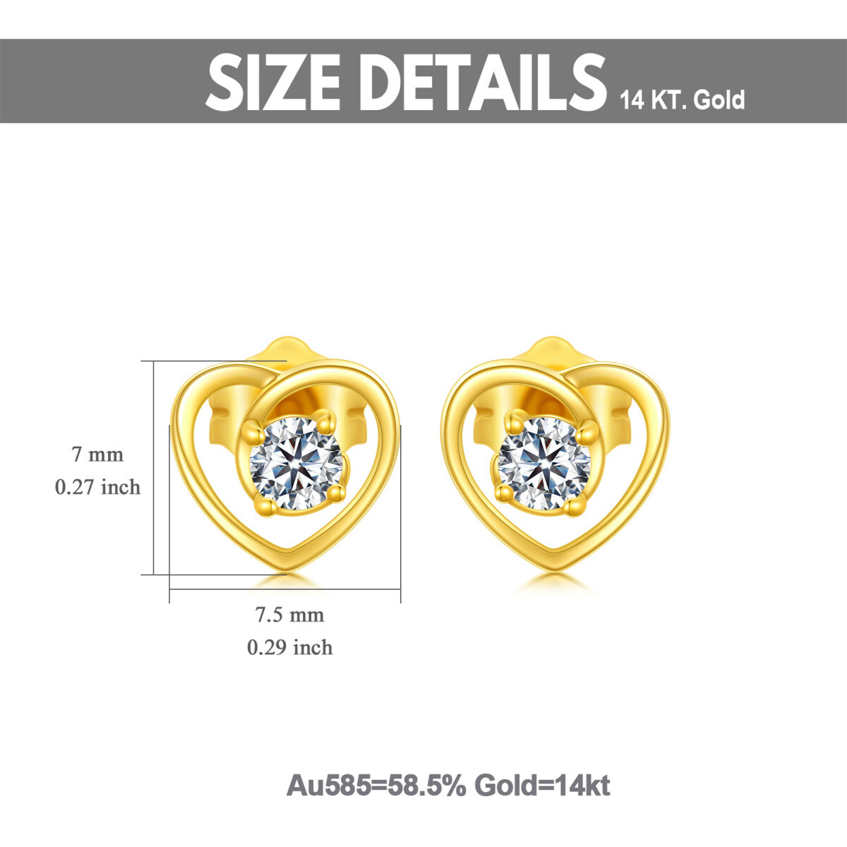 Pendientes de oro de 14 quilates con corazón de circonita cúbica-6