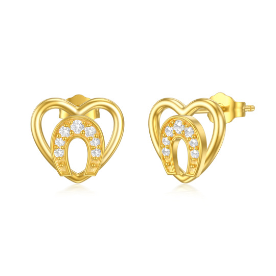 Orecchini a cuore con zirconia cubica in oro 14K