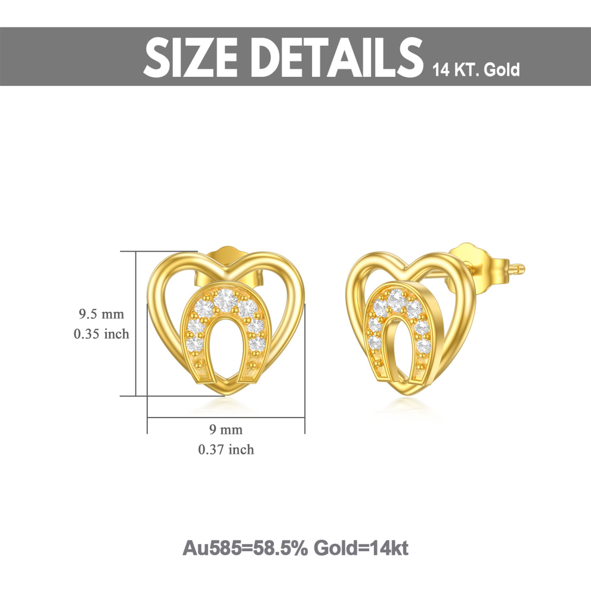 Pendientes de oro de 14 quilates con corazón de circonita cúbica-5