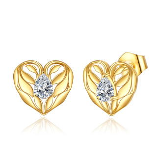 10K Gold Cubic Zirconia Heart Stud Earrings-16