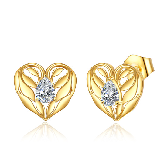 10K Gold Cubic Zirconia Heart Stud Earrings