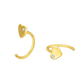 10K Gold Cubic Zirconia Heart Stud Earrings-15