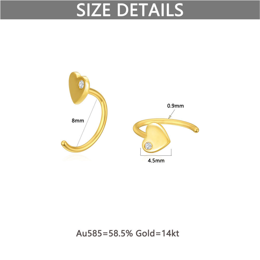 10K Gold Cubic Zirconia Heart Stud Earrings-5