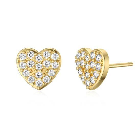 14K Gold Cubic Zirconia Heart Stud Earrings