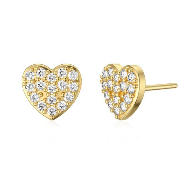 14K Gold Cubic Zirconia Heart Stud Earrings-1