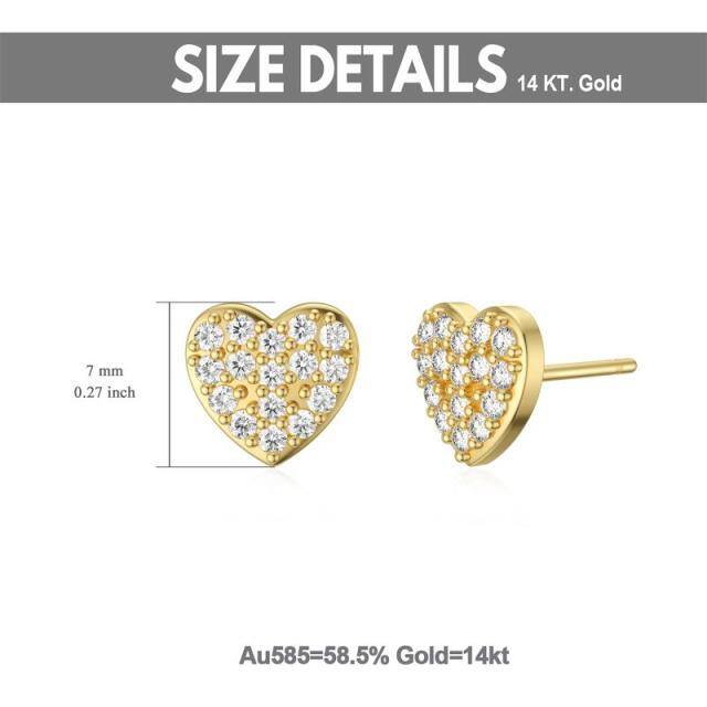 14K Gold Cubic Zirconia Heart Stud Earrings-3