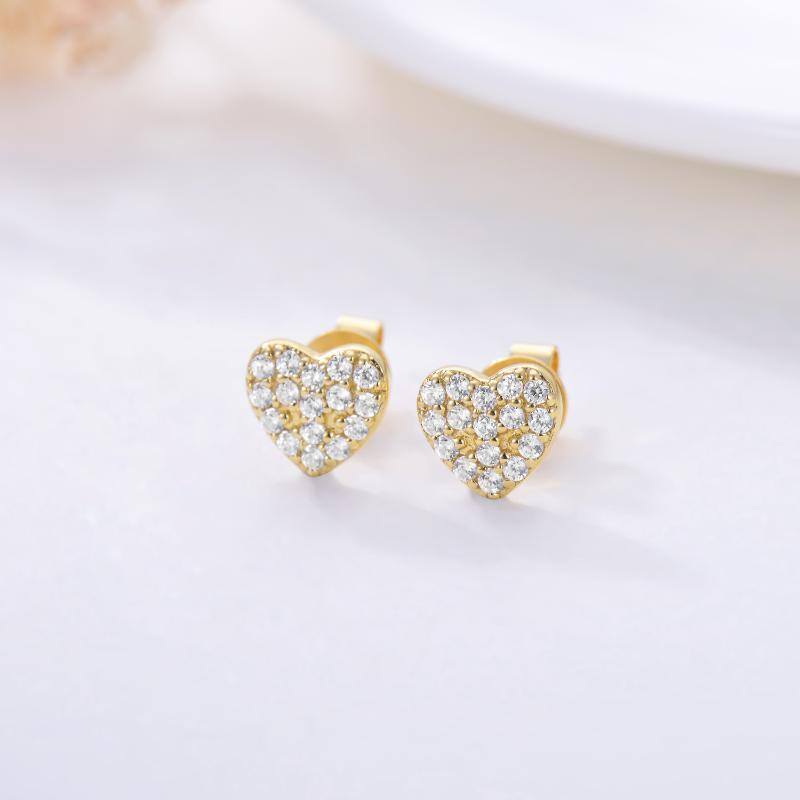 10K Gold Cubic Zirconia Heart Stud Earrings-5