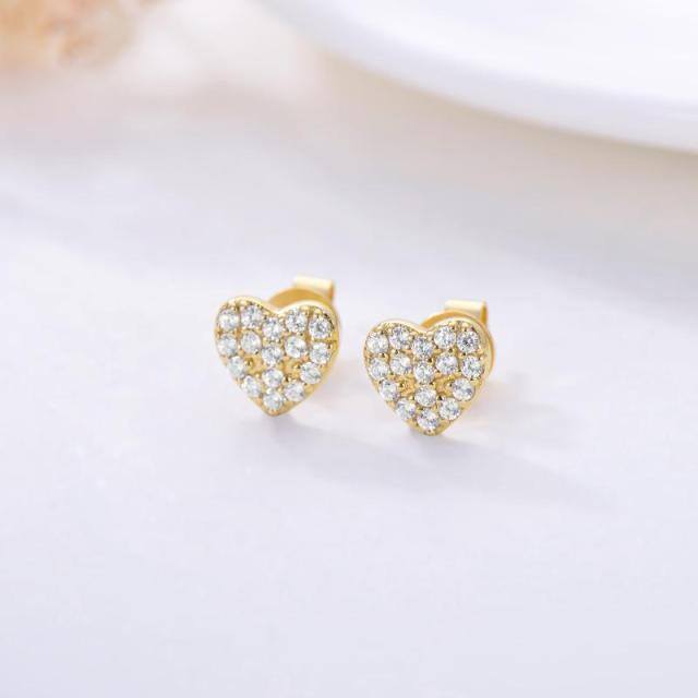 Orecchini a cuore con zirconia cubica in oro 14K-5