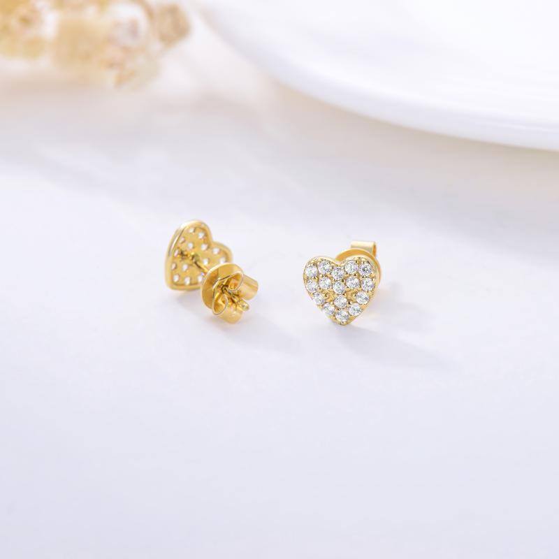 10K Gold Cubic Zirconia Heart Stud Earrings-6