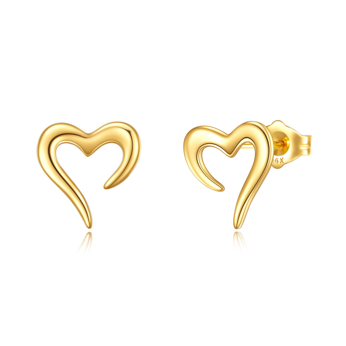 18K Gold Heart Stud Earrings-1