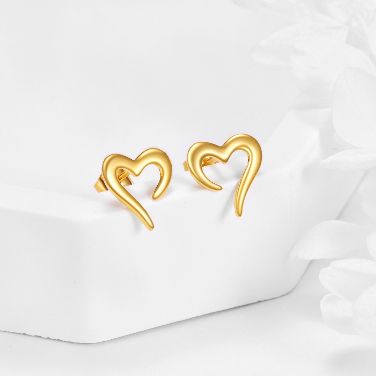 10K Gold Heart Stud Earrings-3