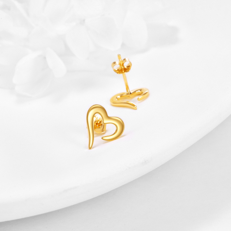 Brincos coração em ouro branco 10K-4