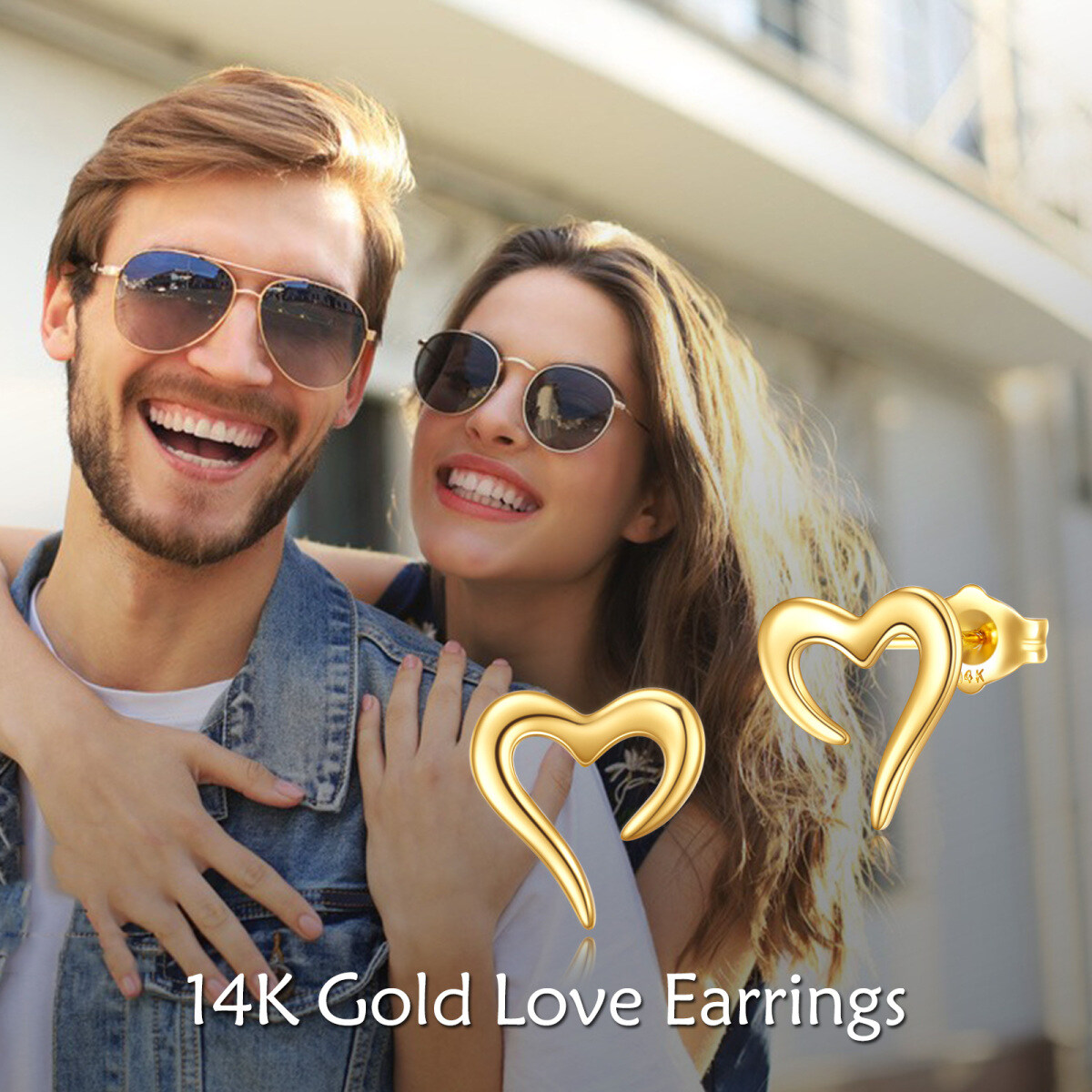 10K Gold Heart Stud Earrings-5