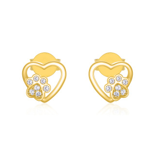 10K Gold Cubic Zirconia Heart Stud Earrings-8