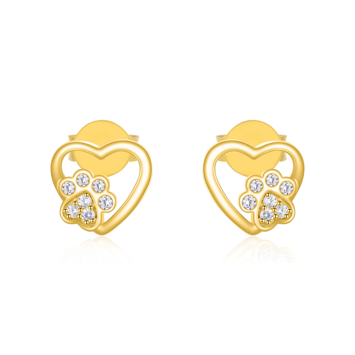 10K Gold Cubic Zirconia Heart Stud Earrings