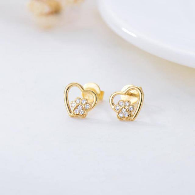 Boucles d'oreilles à tige en forme de cœur et de zircons cubiques en or 14 carats-3