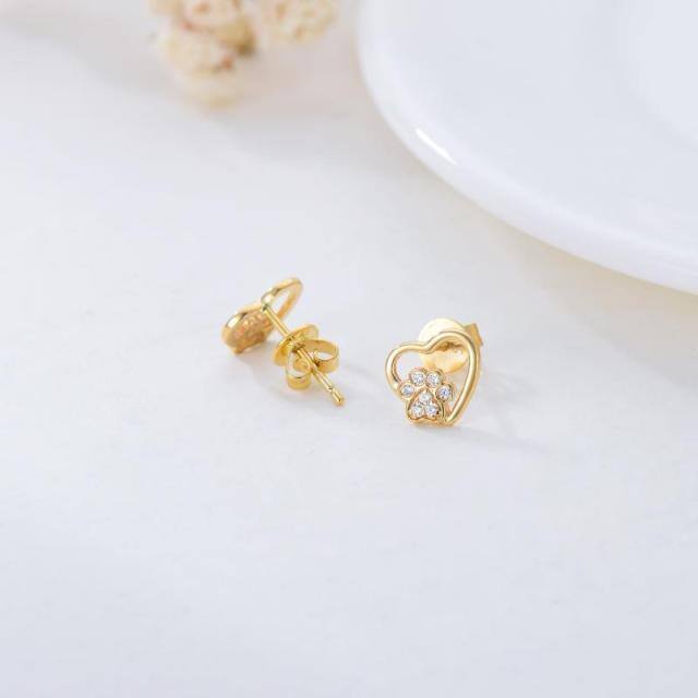 14K Gold Cubic Zirconia Heart Stud Earrings-4