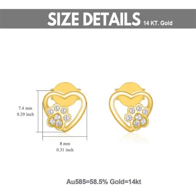 Boucles d'oreilles à tige en forme de cœur et de zircons cubiques en or 14 carats-5