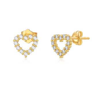 10K Gold Cubic Zirconia Heart Stud Earrings-18