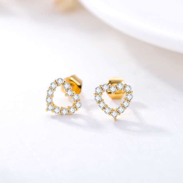 14K Gold Cubic Zirconia Heart Stud Earrings-3