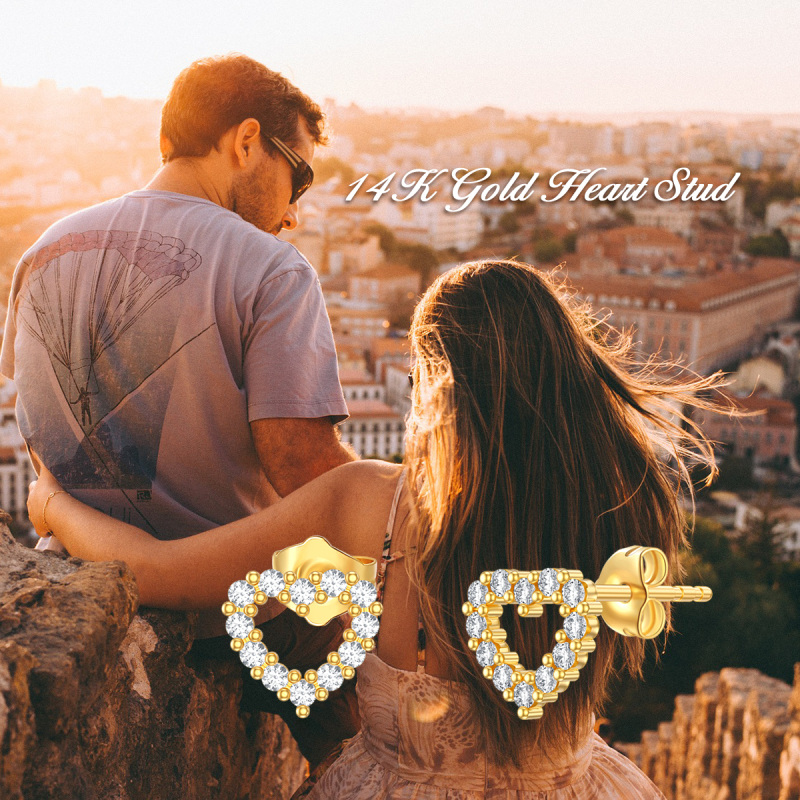 أقراط أذن من الذهب الأبيض عيار 10 قيراط مرصعة بالزركونيا المكعبة على شكل قلب-5