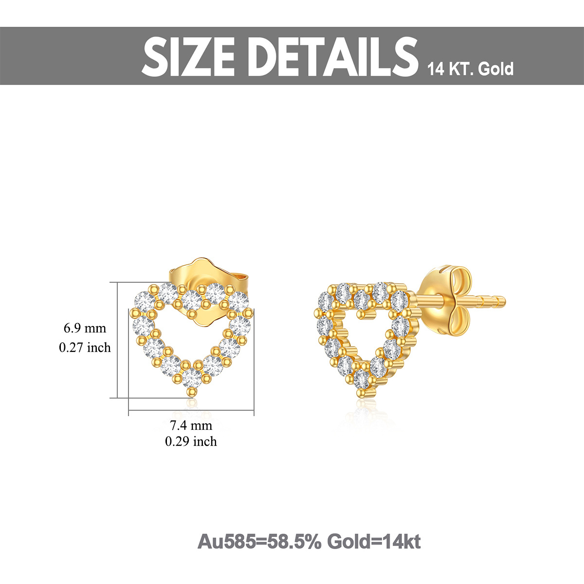 14K Gold Cubic Zirconia Heart Stud Earrings-6