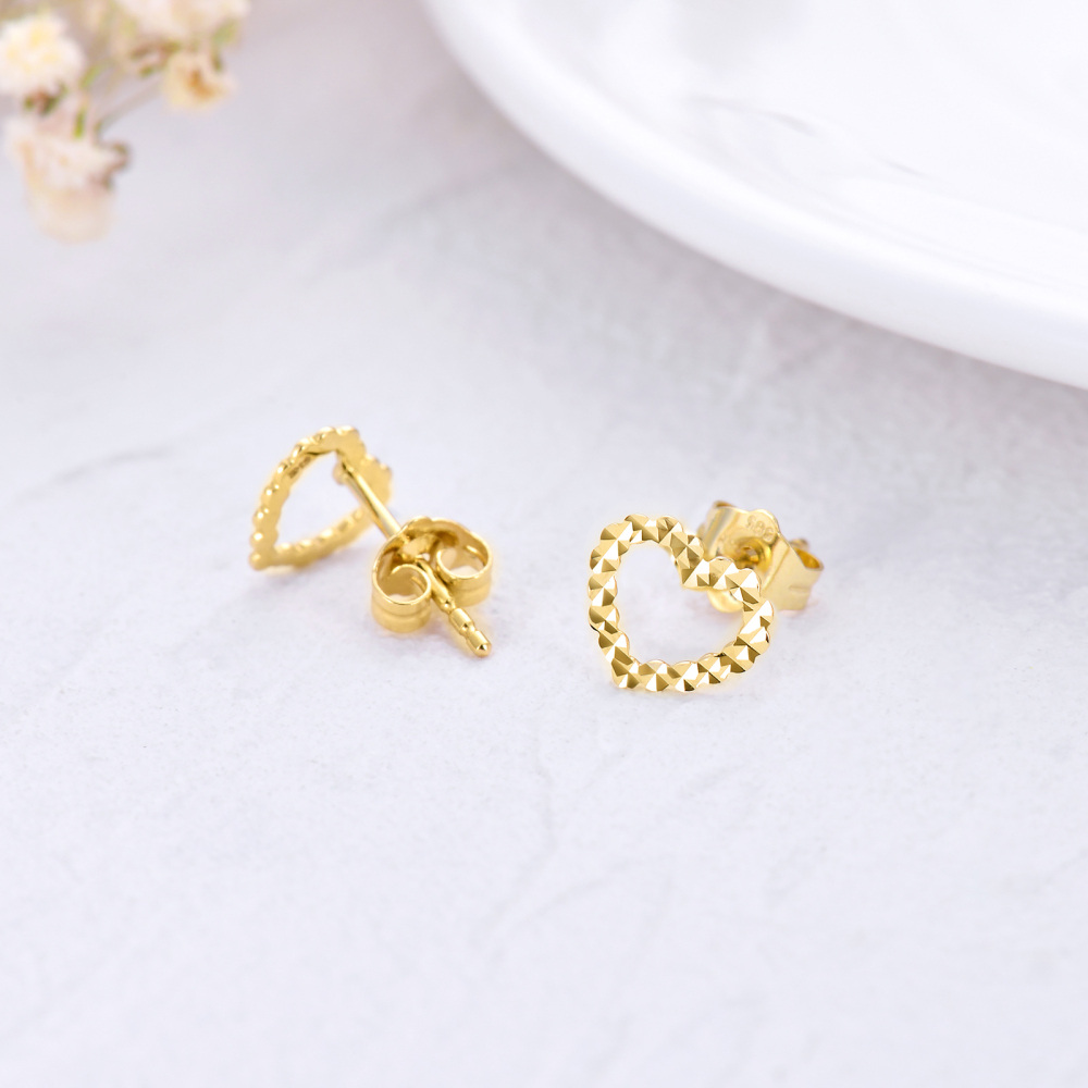 10K Gold Heart Stud Earrings-3
