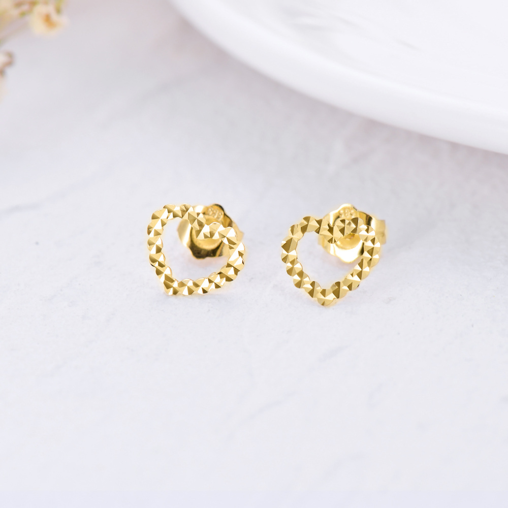 10K Gold Heart Stud Earrings-4