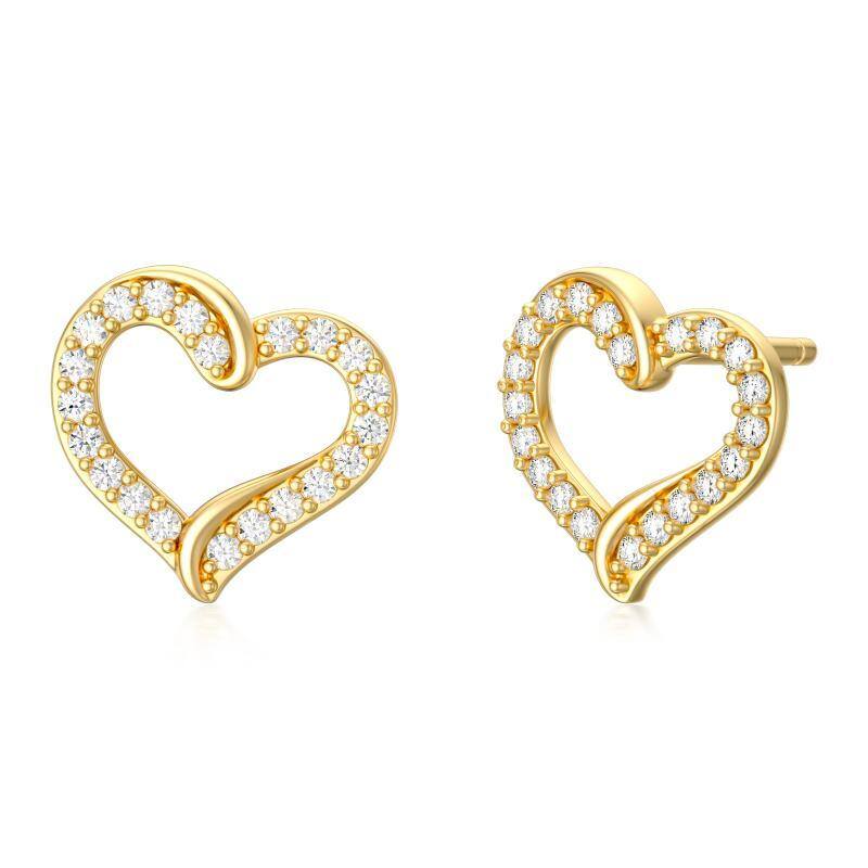 14K Gold Cubic Zirconia Heart Stud Earrings-1