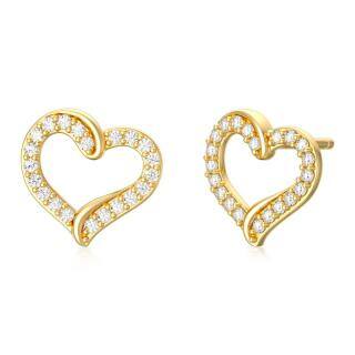 10K Gold Cubic Zirconia Heart Stud Earrings-55