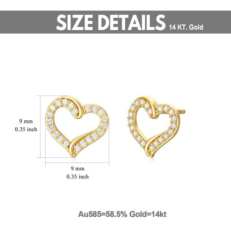 14K Gold Cubic Zirconia Heart Stud Earrings-5