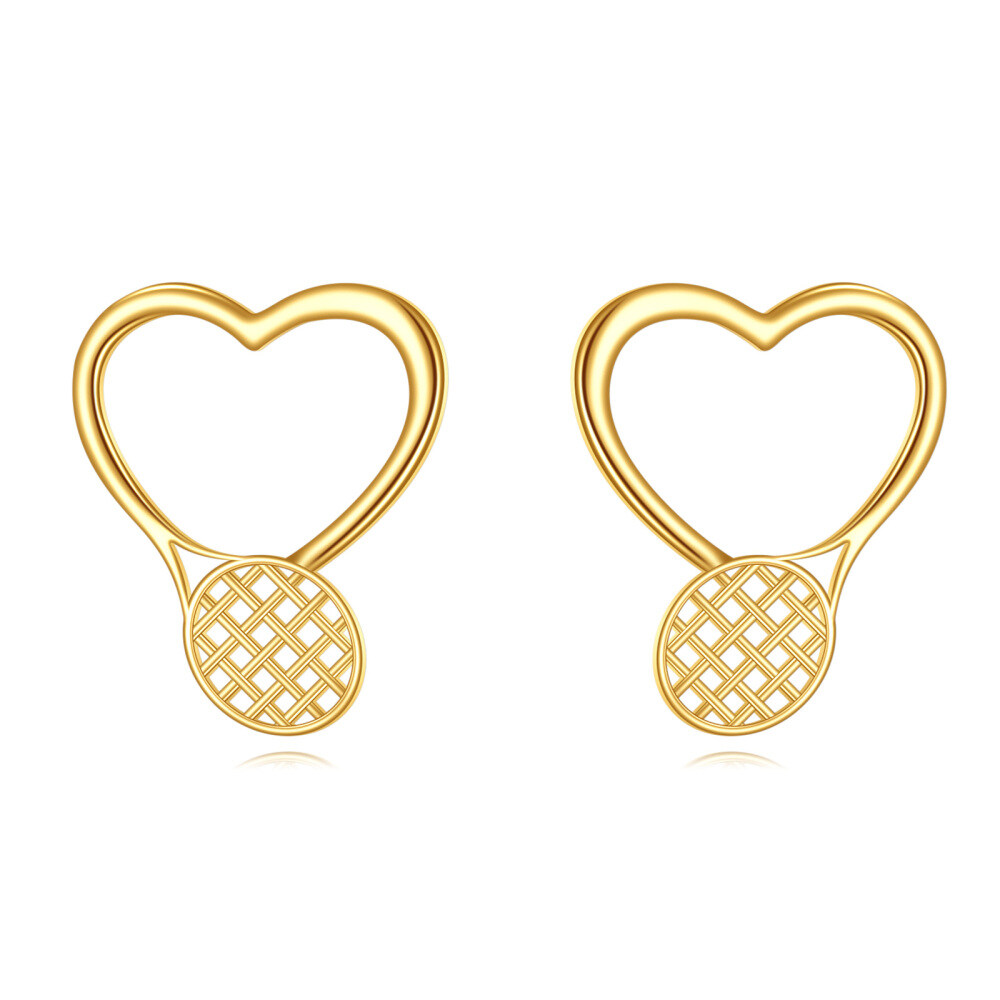 10K Gold Heart & Tennis Racket Stud Earrings-1
